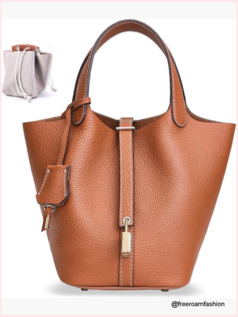 Genuine Leather Bucket Bag Crossbody Handmade Top-Handle Tote Purse